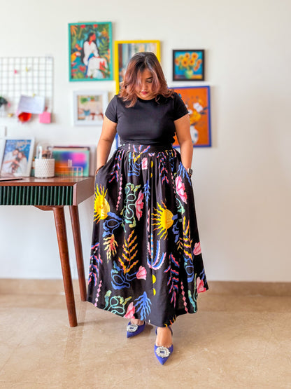 Galaxia Printed Gather Midi Skirt