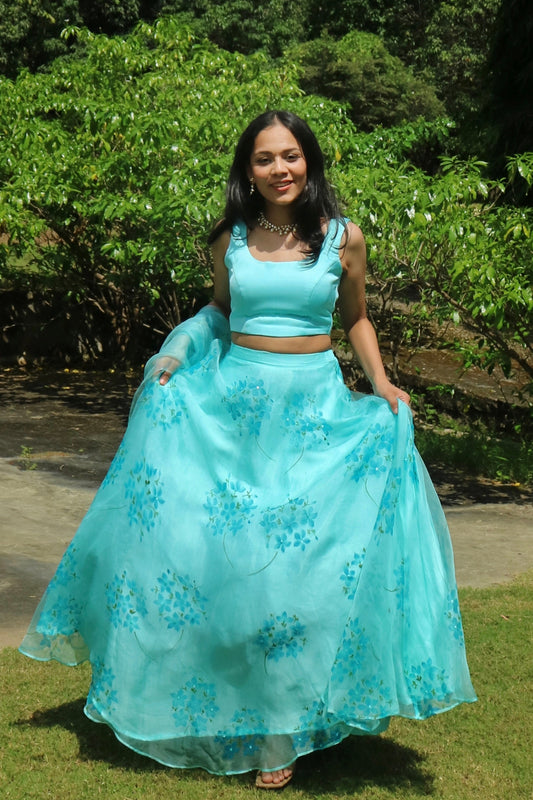 Hydrangea Hand Painted Lehenga