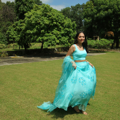 Hydrangea Hand Painted Lehenga