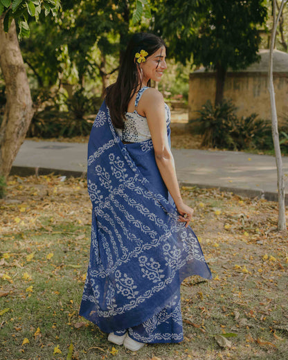 Cool Blue - Batik Pure Mulmul Cotton Saree