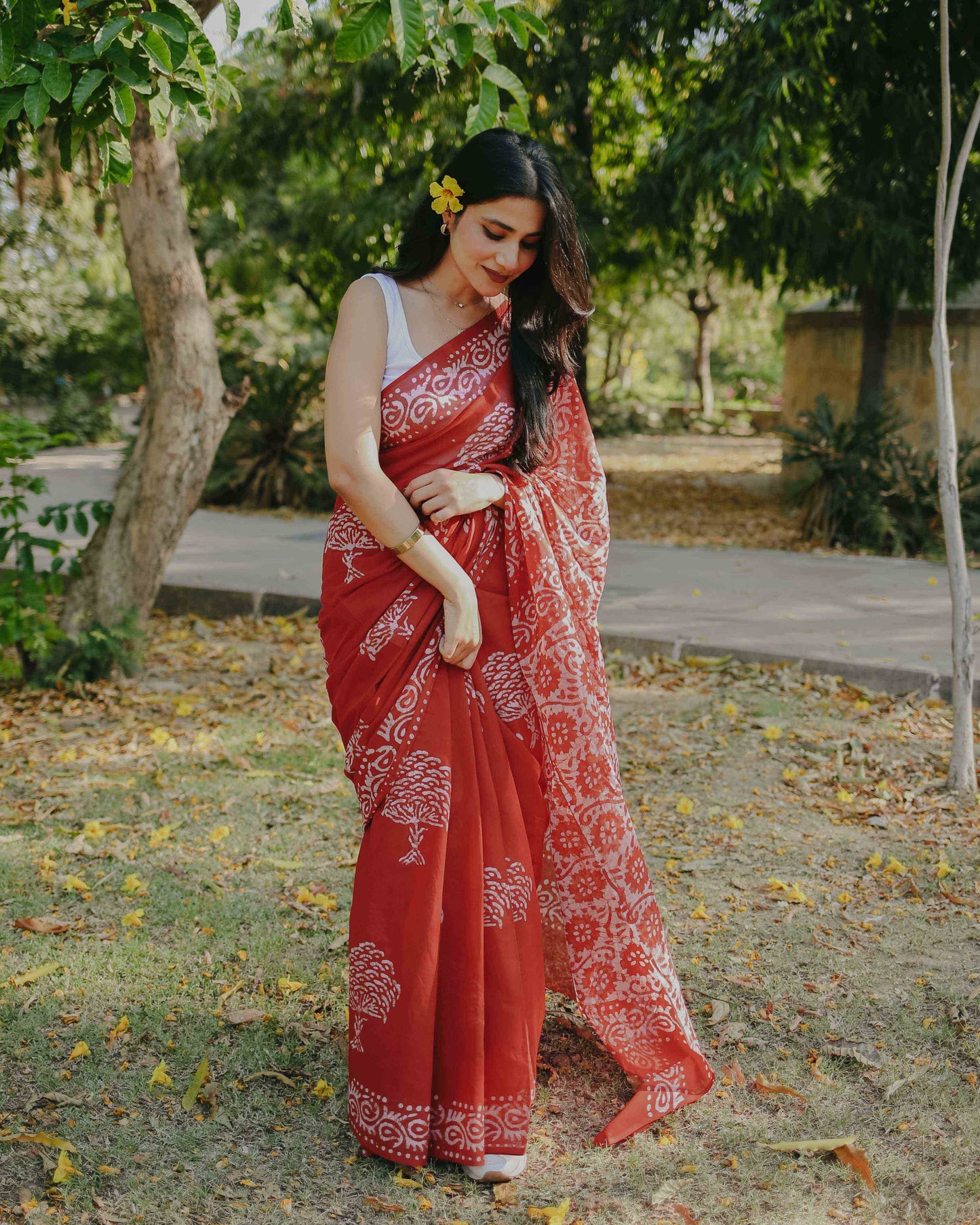 Cherry Crush - Red Batik Pure Mulmul Cotton Saree