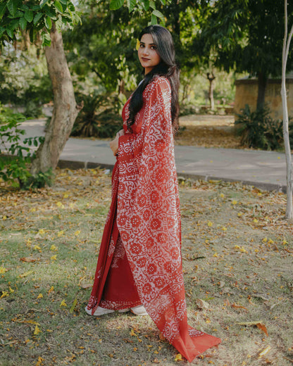 Cherry Crush - Red Batik Pure Mulmul Cotton Saree