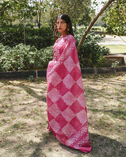 Pink Swirl - Batik Pure Mulmul Cotton Saree