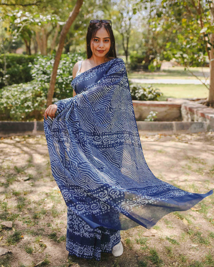 Midnight Blue - Batik Pure Mulmul Cotton Saree