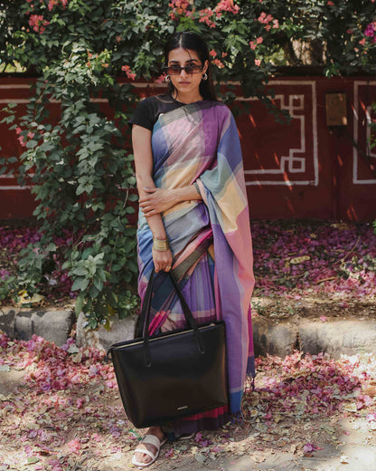 Power Play - Multicolour Checked Organic Cotton Saree