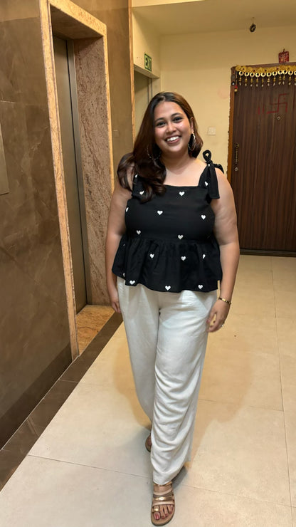 Heart Embroidered Peplum Top