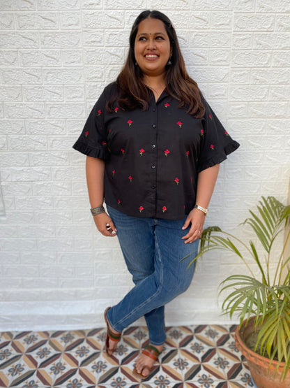 Gulab Embroidered Black Shirt
