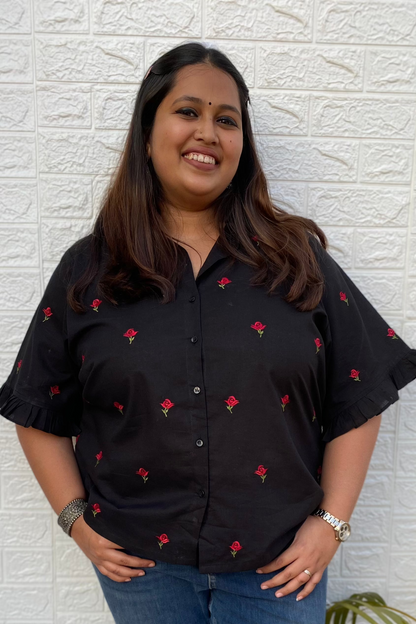 Gulab Embroidered Black Shirt