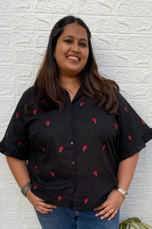 Gulab Embroidered Black Shirt