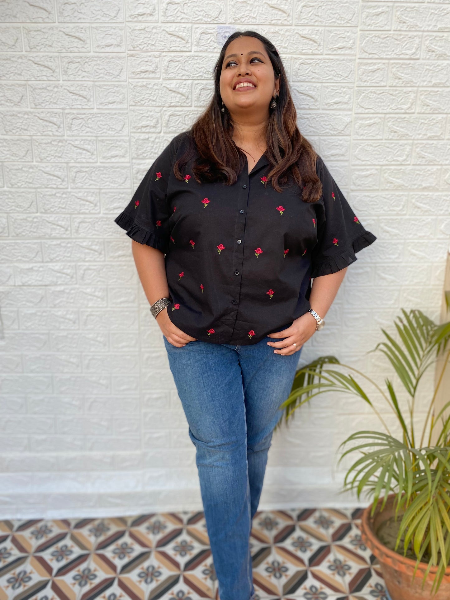 Gulab Embroidered Black Shirt