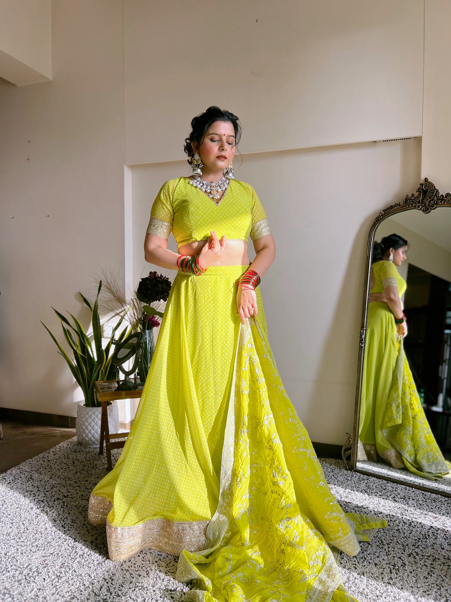 Bandhej Lehenga with Zari Dupatta