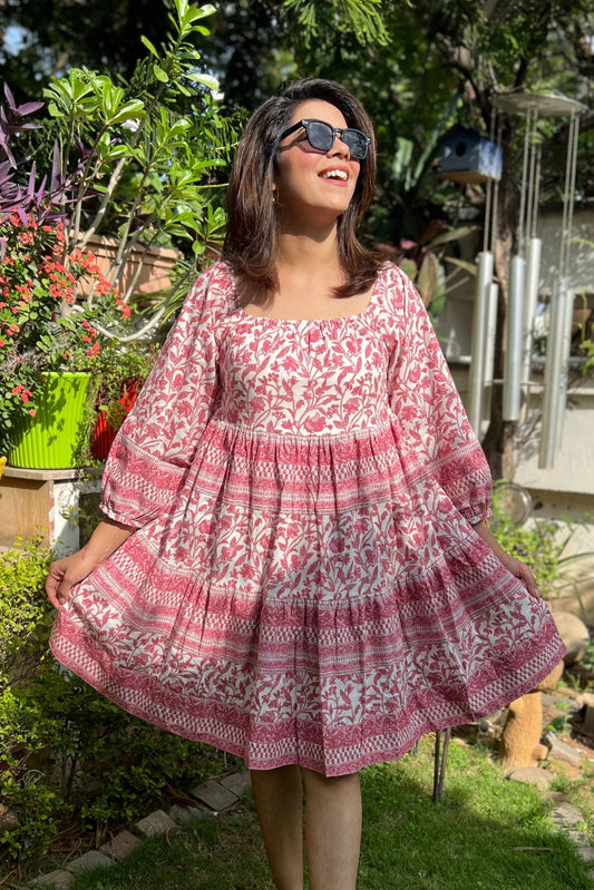 Floral Printed Cotton Tier Dress