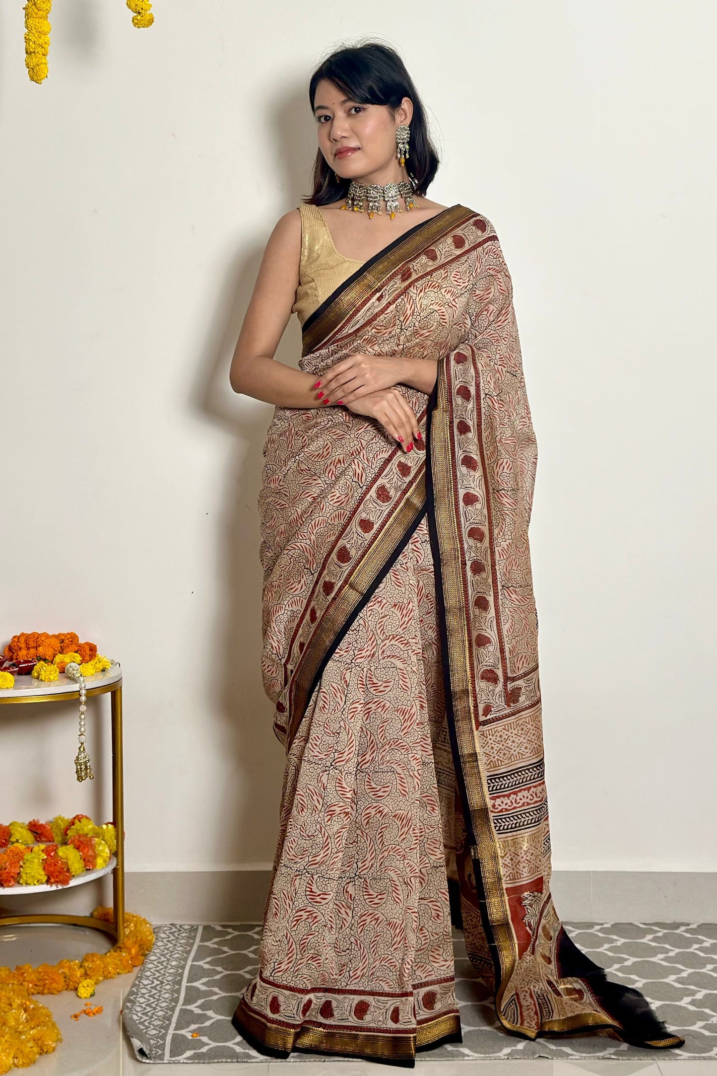 Gulzar Handblock Printed Maheshwari Silk Saree