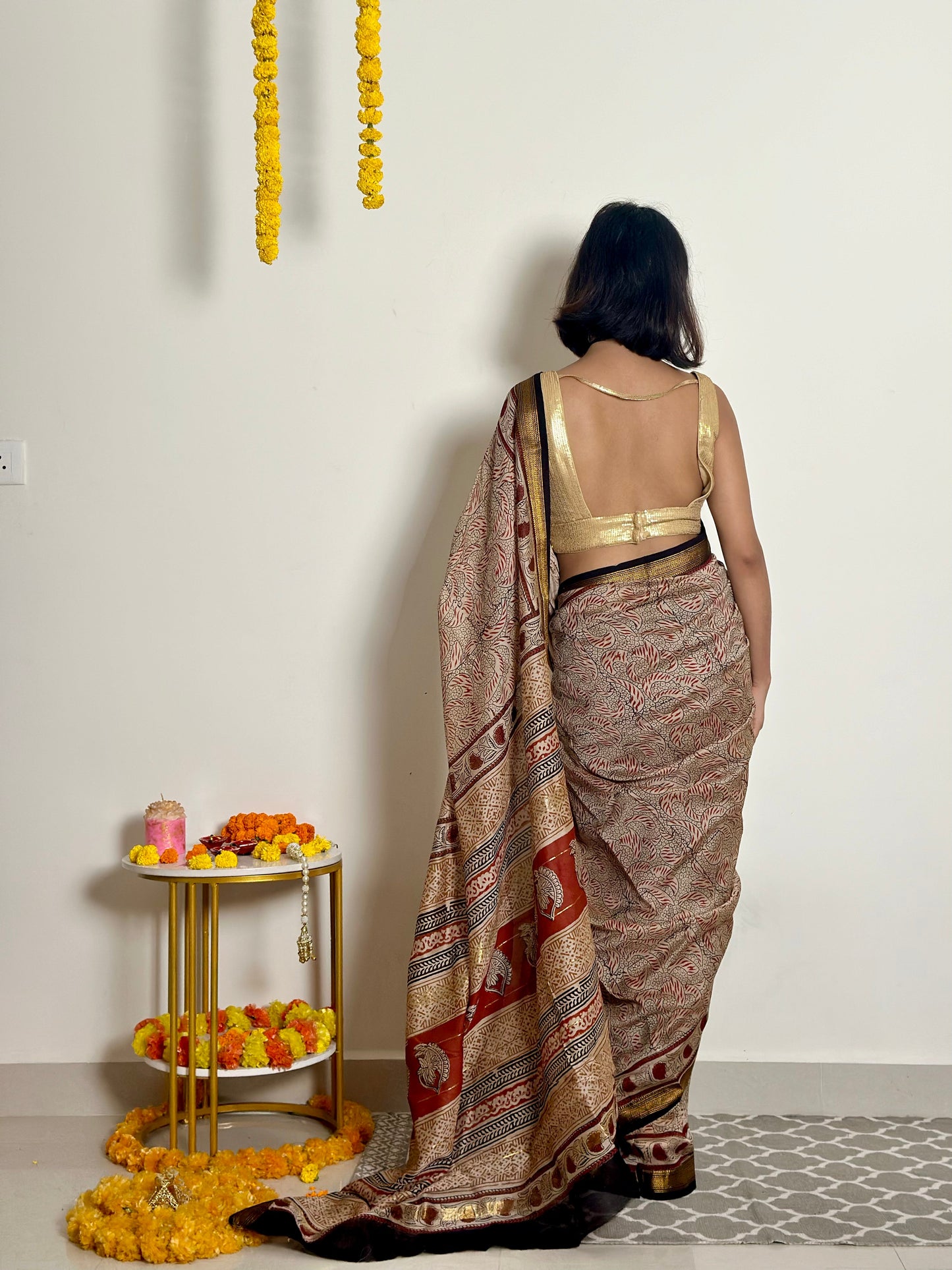 Gulzar Handblock Printed Maheshwari Silk Saree