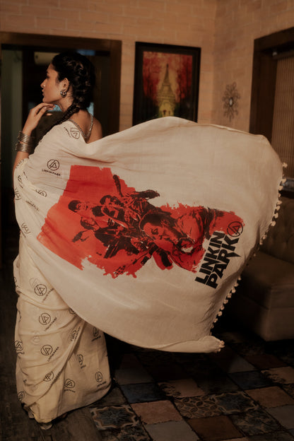 Linkin Park Off-white Cotton Saree