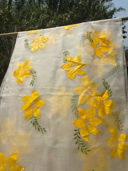 Lemon Breeze Handpainted Saree