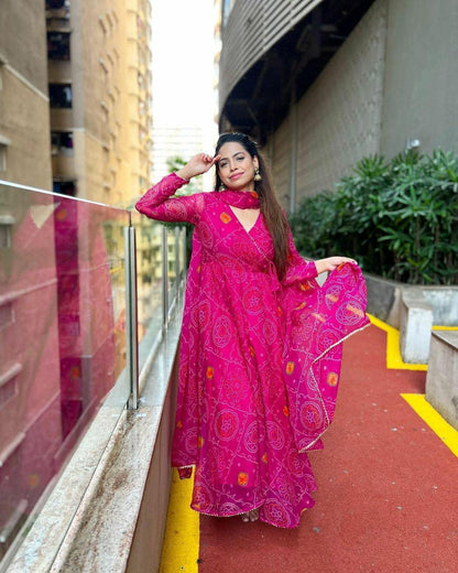 Angrakha Pattern Anarkali Suit Set with Side Slit