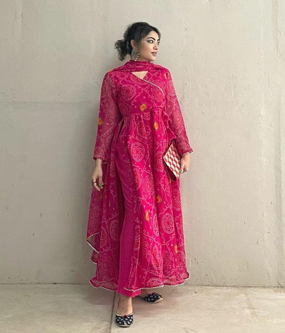 Angrakha Pattern Anarkali Suit Set with Side Slit
