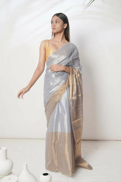 Aarna Gold Border Tissue Saree