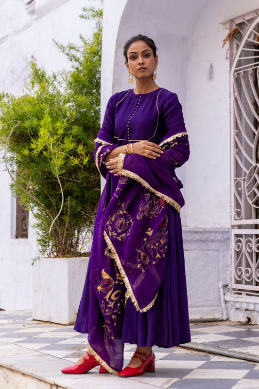 Ujjwala Purple Crepe & Organza Anarkali Set