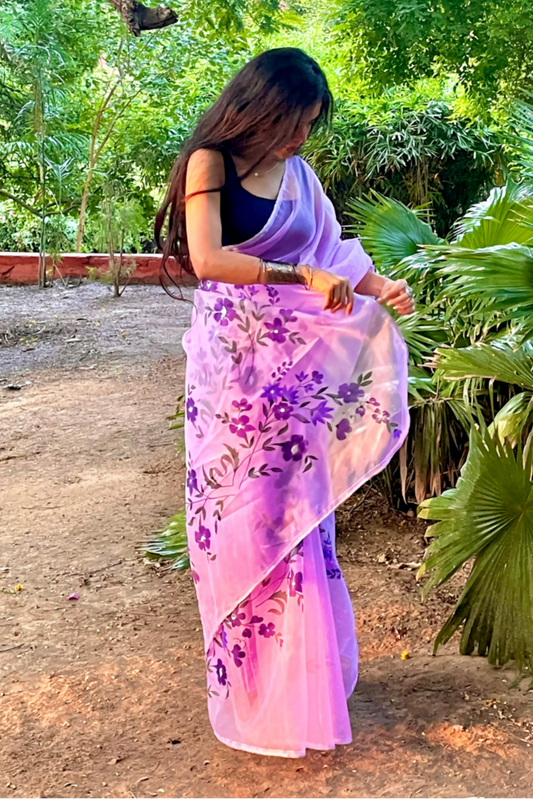 lavender 'bahaar' hand-painted saree (3)
