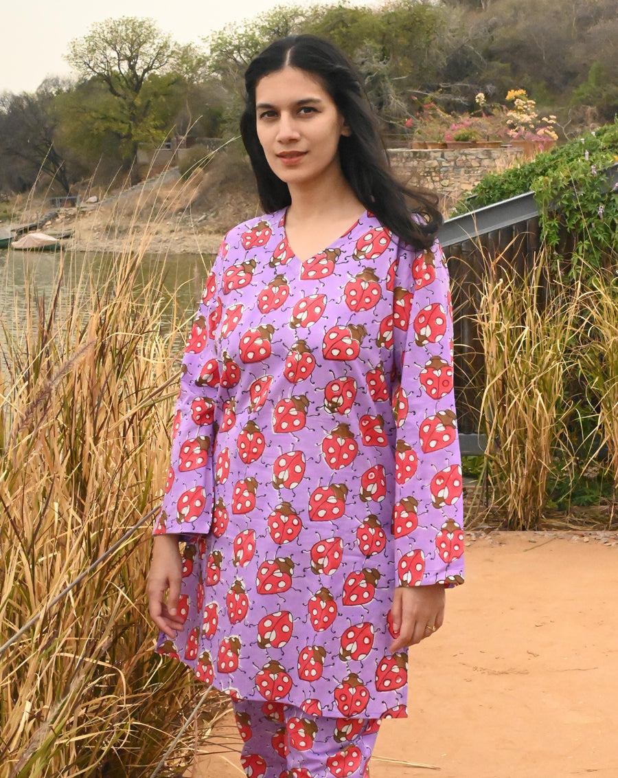 Love Bug Kurta Pyjama - Soft Cotton Co-ord Set