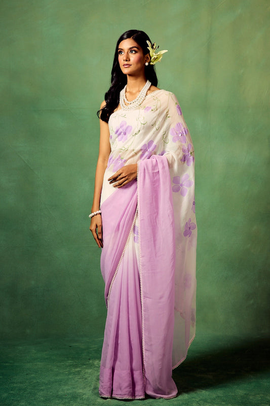 Lavender Ombre Hand-painted Saree