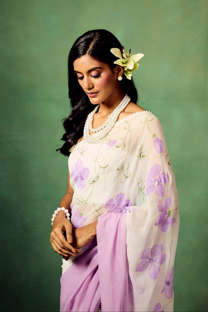Lavender Ombre Hand-painted Saree