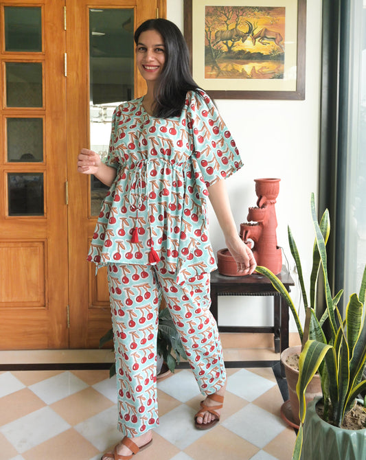 Mint Cherries Chill Jams Cotton Co-ord Set