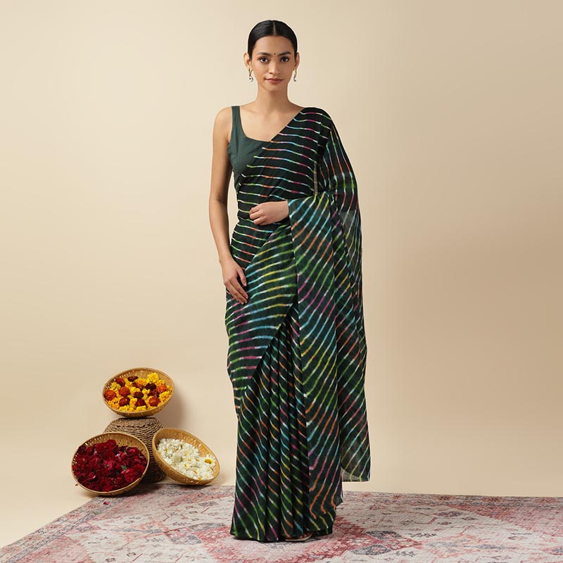 Mosaic Leheriya Tie-dye Mulmul Cotton Saree