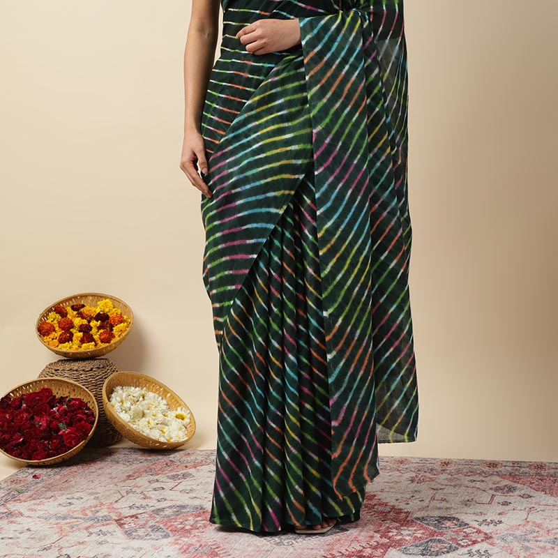 Mosaic Leheriya Tie-dye Mulmul Cotton Saree