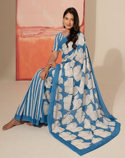 Nargis's Chehre - Faces & Stripes Mul Cotton Saree