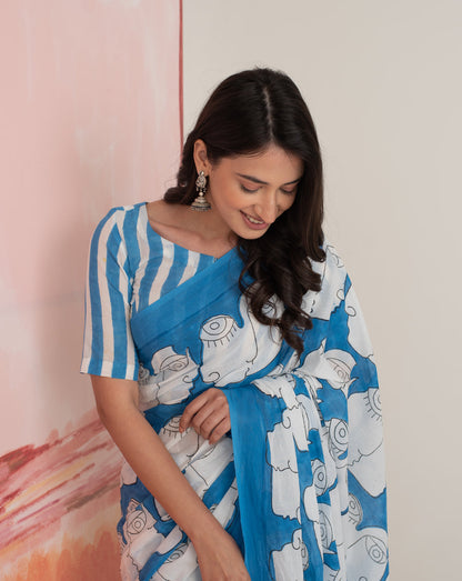 Nargis's Chehre - Faces & Stripes Mul Cotton Saree