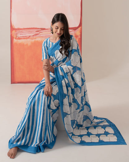 Nargis's Chehre - Faces & Stripes Mul Cotton Saree
