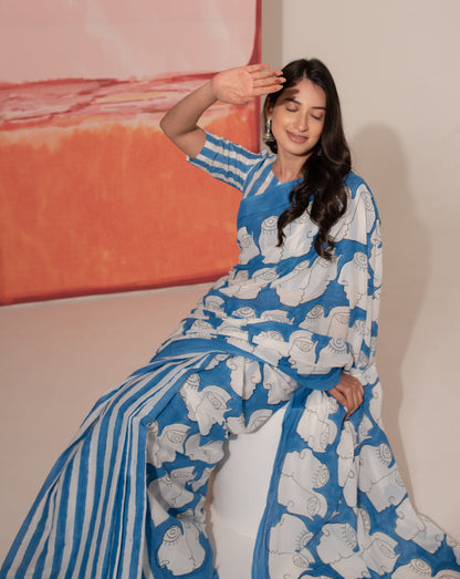 Nargis's Chehre - Faces & Stripes Mul Cotton Saree