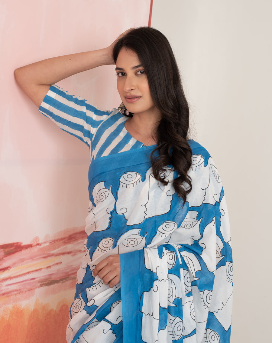 Nargis's Chehre - Faces & Stripes Mul Cotton Saree