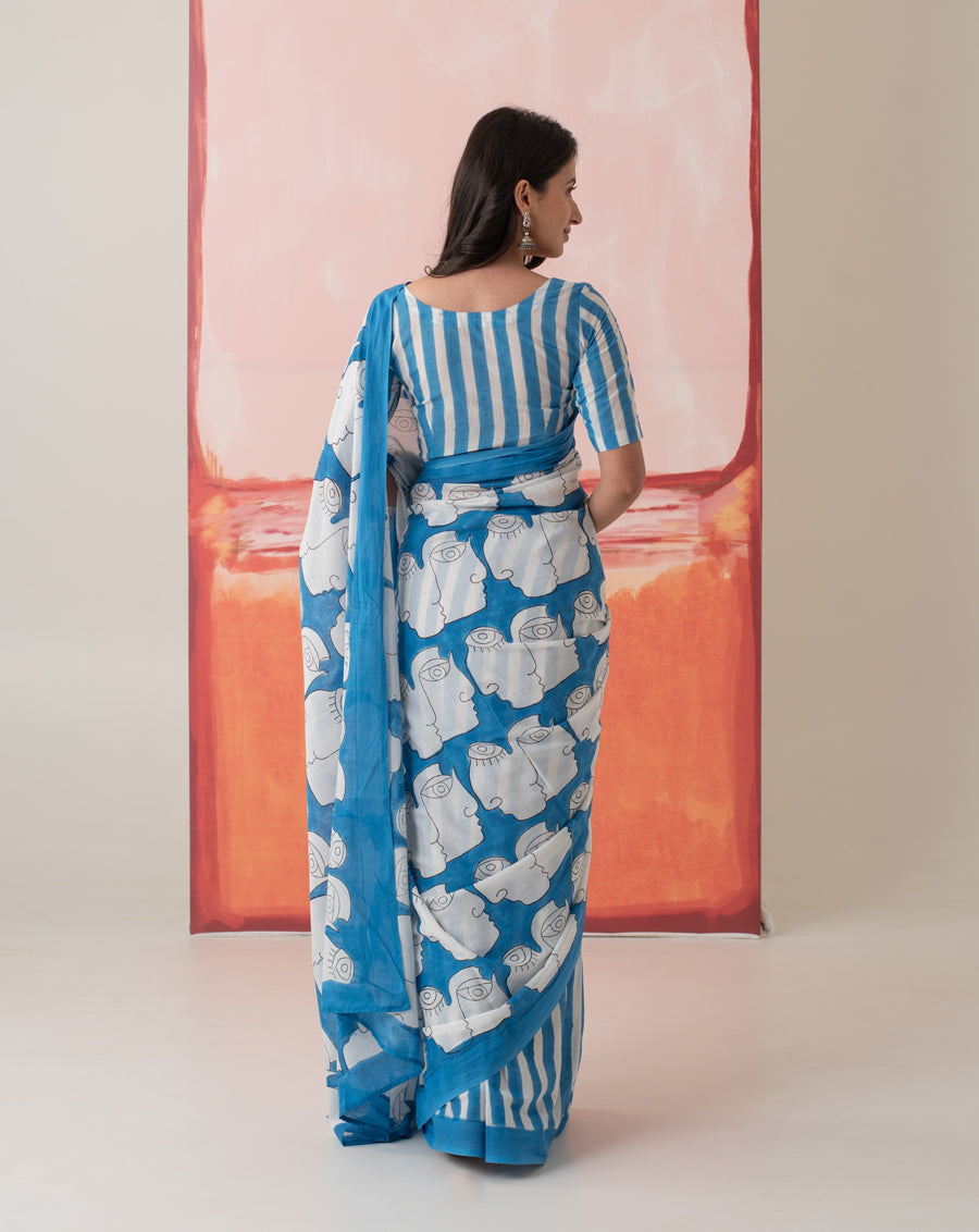 Nargis's Chehre - Faces & Stripes Mul Cotton Saree