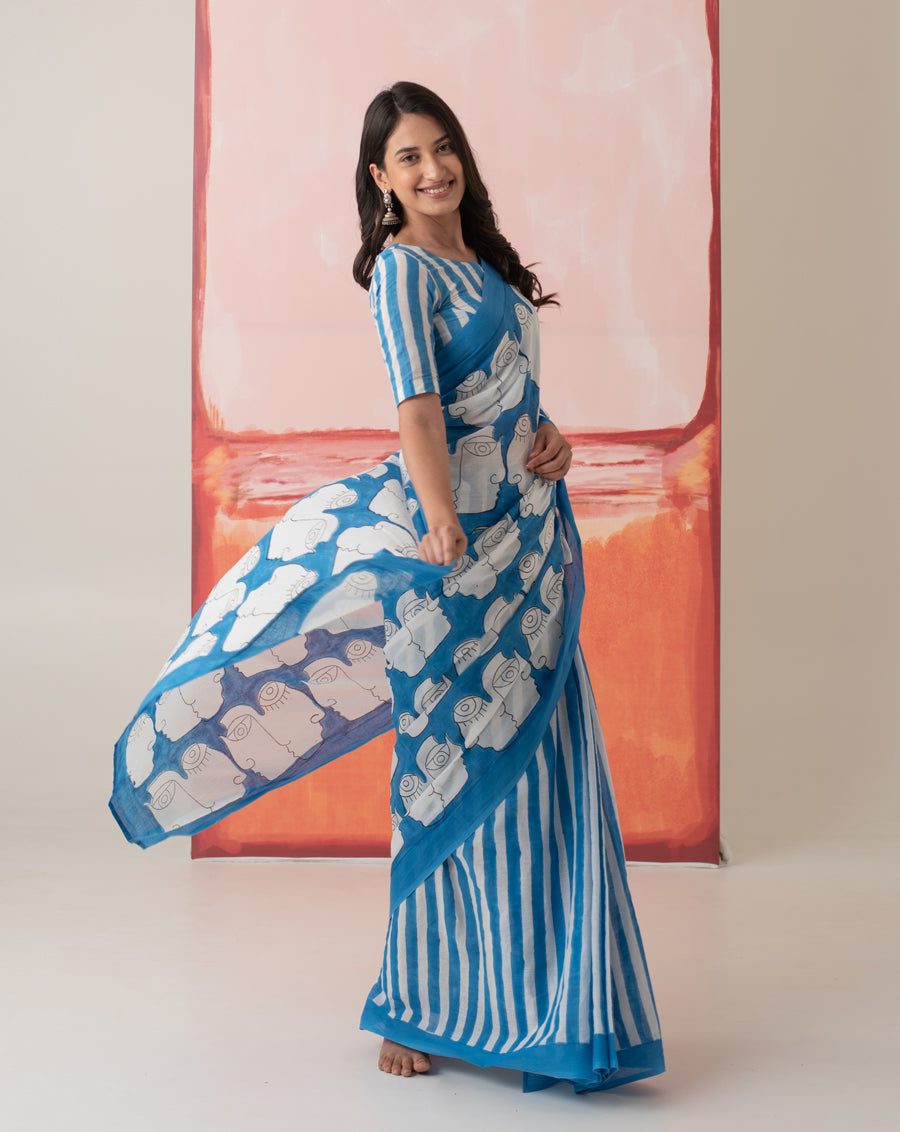Nargis's Chehre - Faces & Stripes Mul Cotton Saree
