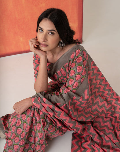 Nutan's Strawberry Mul Cotton Saree