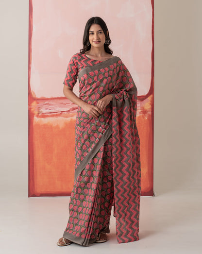 Nutan's Strawberry Mul Cotton Saree