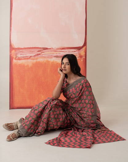 Nutan's Strawberry Mul Cotton Saree
