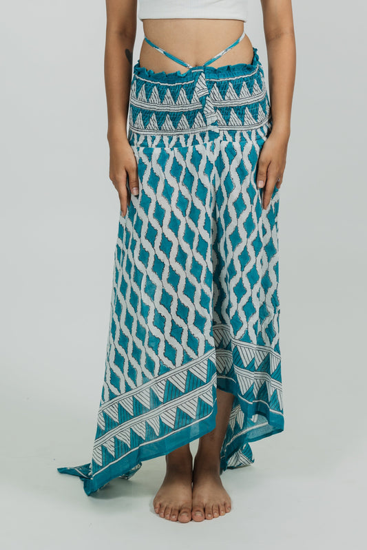 2 in 1 Blue Flower Row Bobbin Beach Dress / Skirt