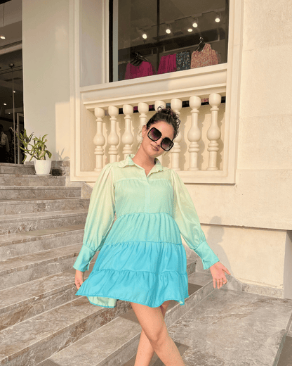 Blue Ombre Tiered Dress