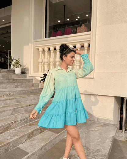 Blue Ombre Tiered Dress