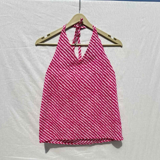 Pink Lehariya Halter Neck Cotton Top