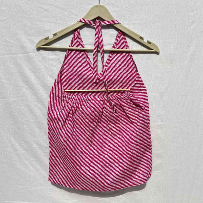 Pink Lehariya Halter Neck Cotton Top