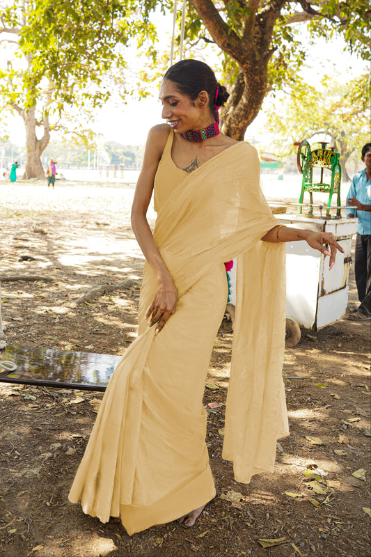 Pineapple Ice Gola I Yellow Handloom Cotton Silk Saree