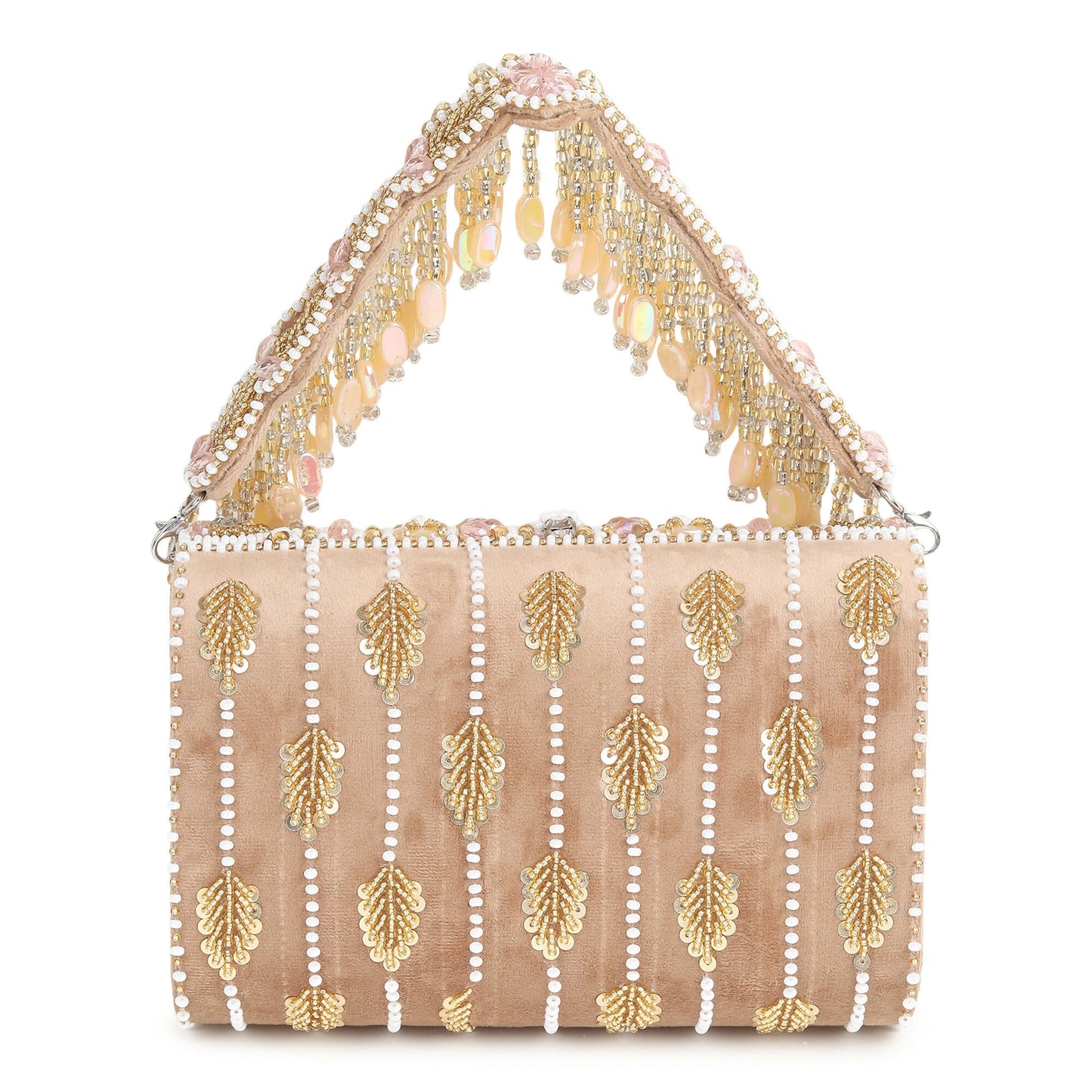 Beige Multi Stone Suede Flap Bag