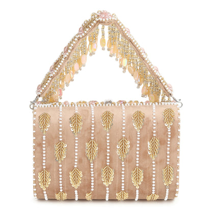 Beige Multi Stone Suede Flap Bag