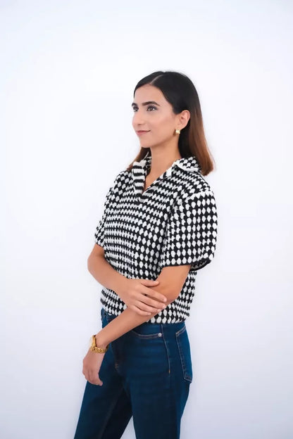Adam Black and White Checkered Crochet Shirt